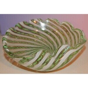 Vintage Balboa Murano Italy Ribbon Blown Art Glass Candy Bowl Dish Unique Design